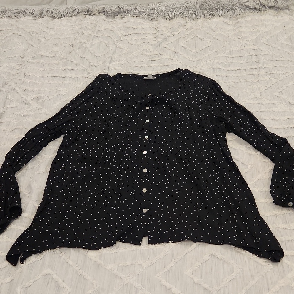 J.Jill 100% polyester black and white square polka dot blouse size XL!